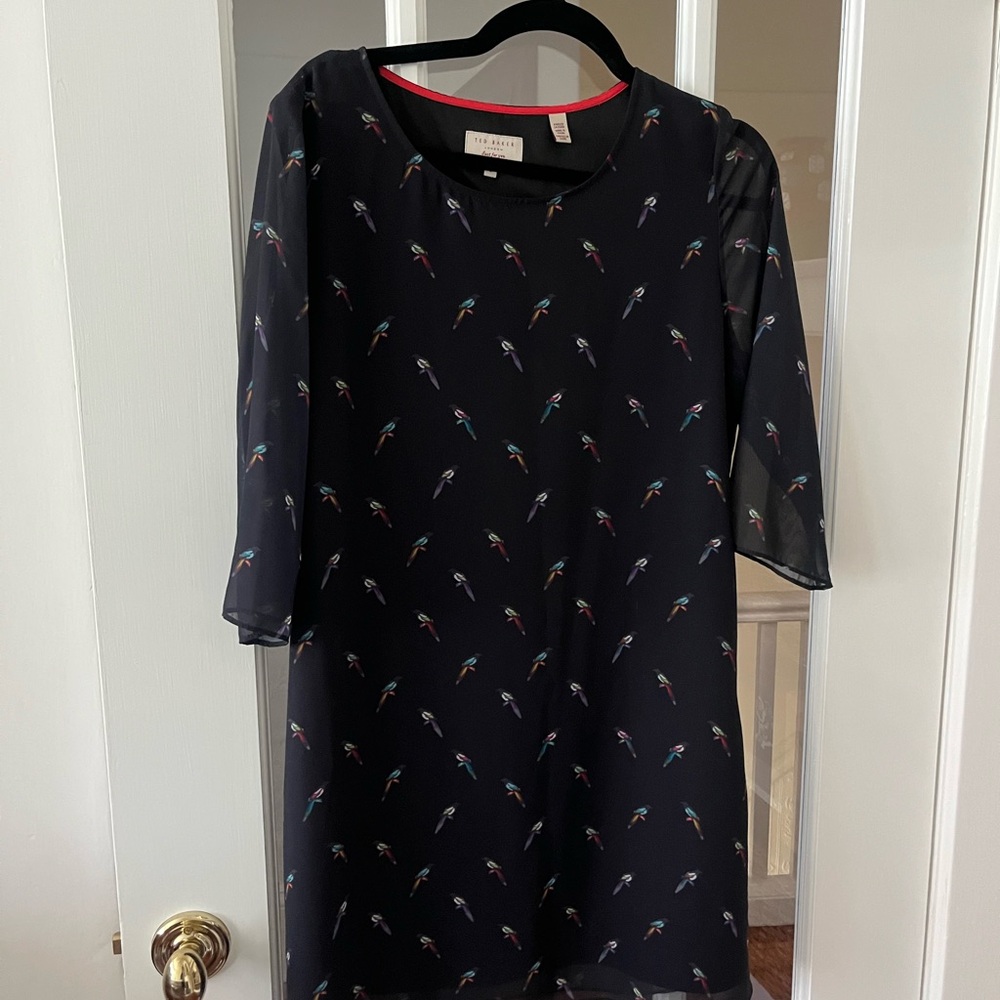 Ted Baker Chic Black Dress with Parrot Print